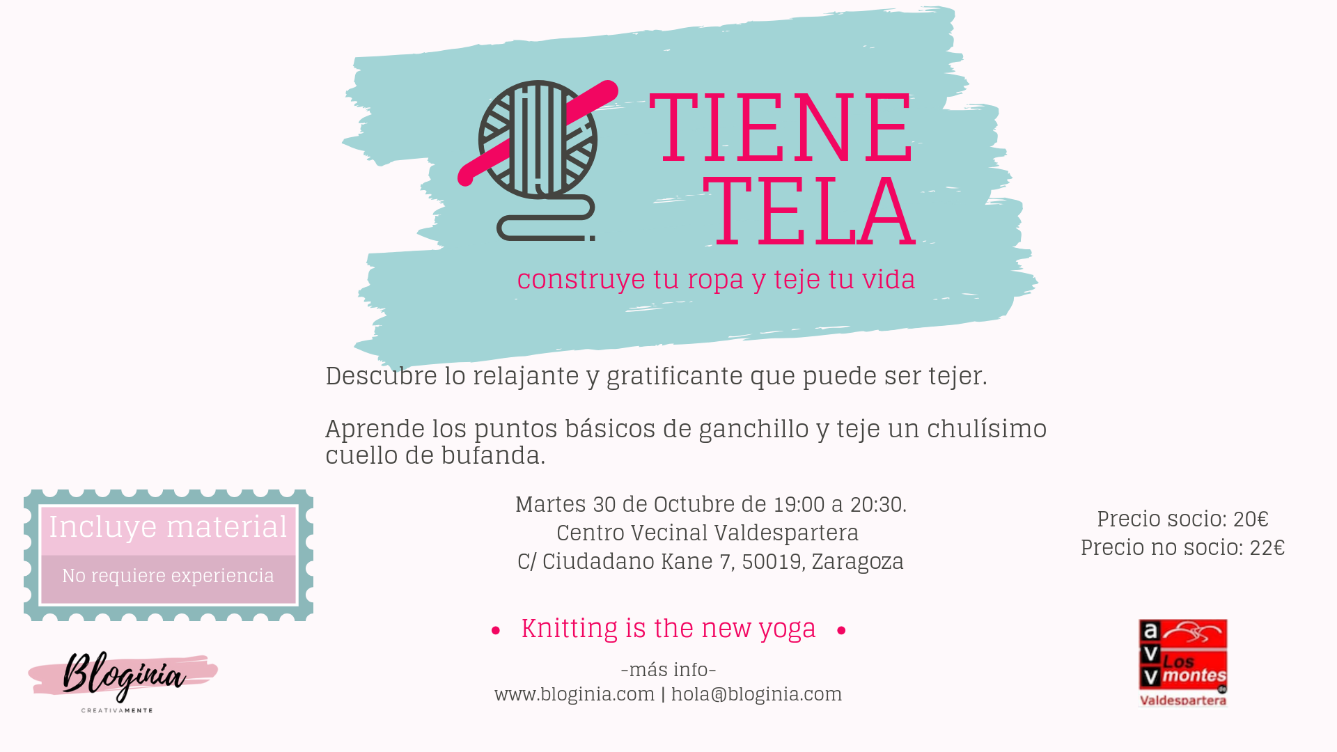 Cartel de Tiene Tela, el primer curso de ganchillo para todo tipo de publico.
